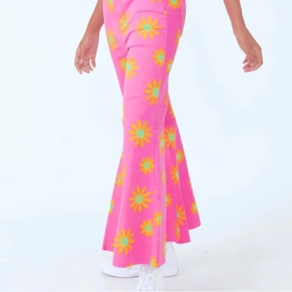 🛍️Free People youth quake printed Crop flare pants Lipstick Combo Size:28💥